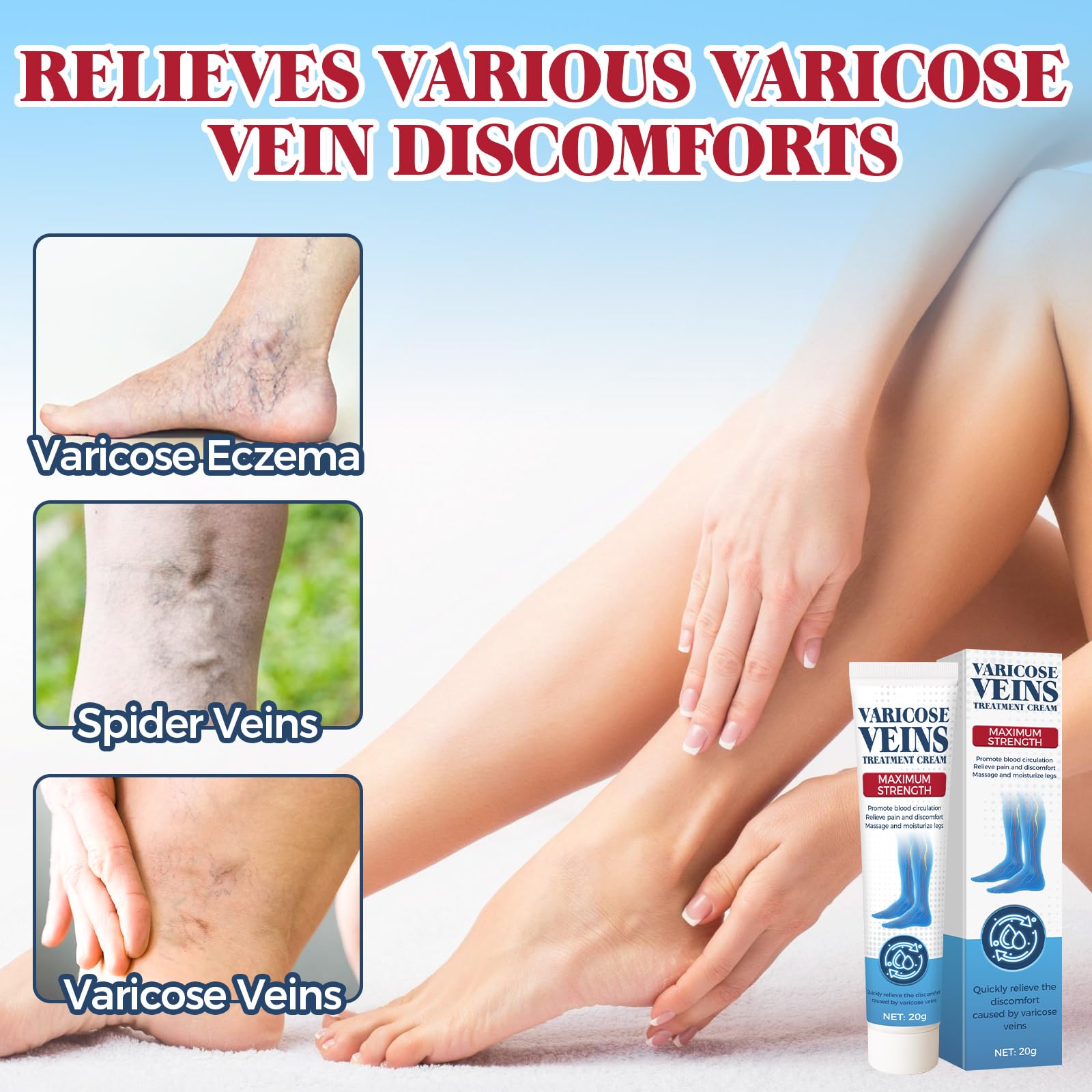 Bellisinno varicose veins and spider veins cream for legs, a skin moisturizer in a sleek tube, designed to soothe and improve skin appearance.