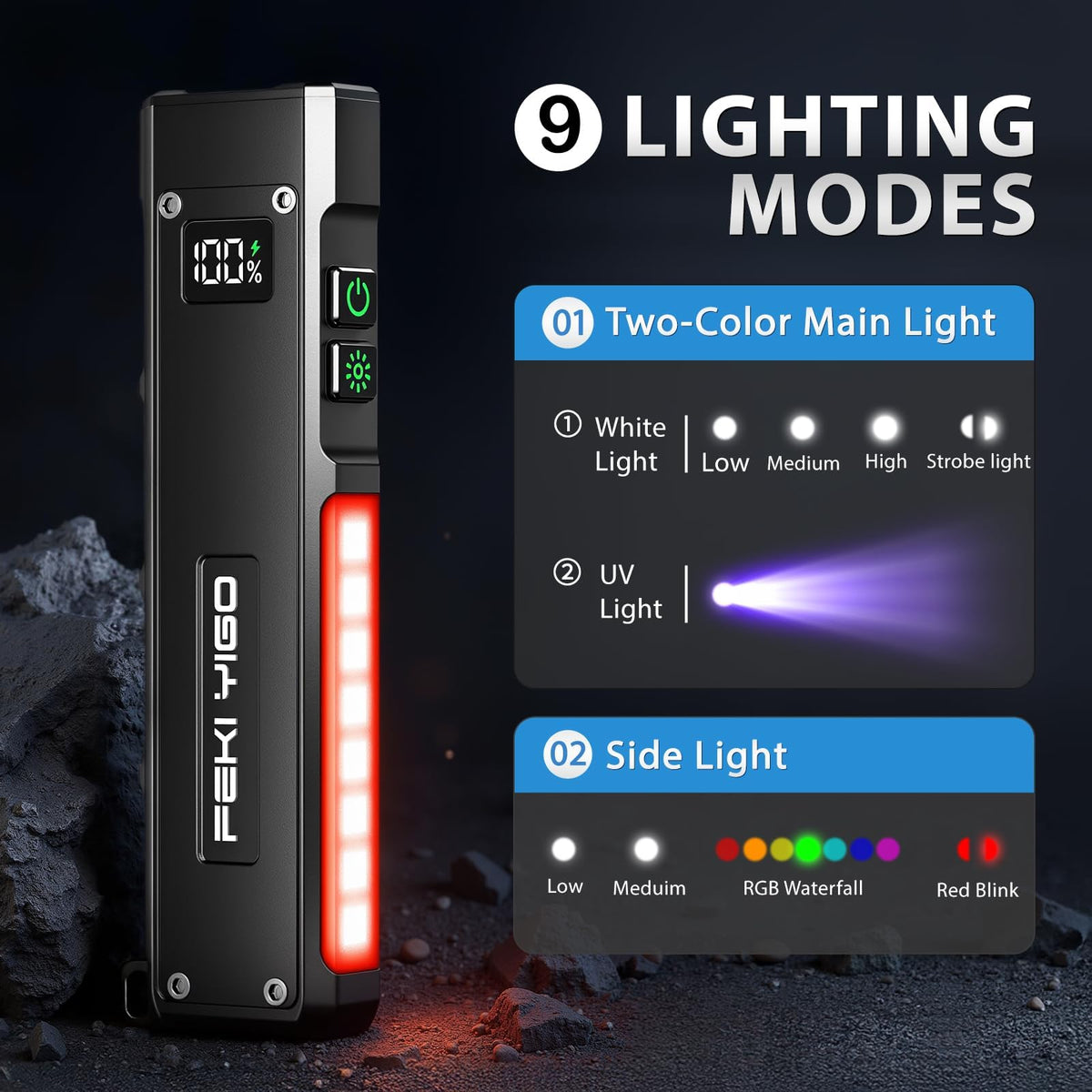 Feki Yigo Flat EDC Rechargeable Flashlight 1800 Lumens - Feki Yigo Official Imagery - 3
