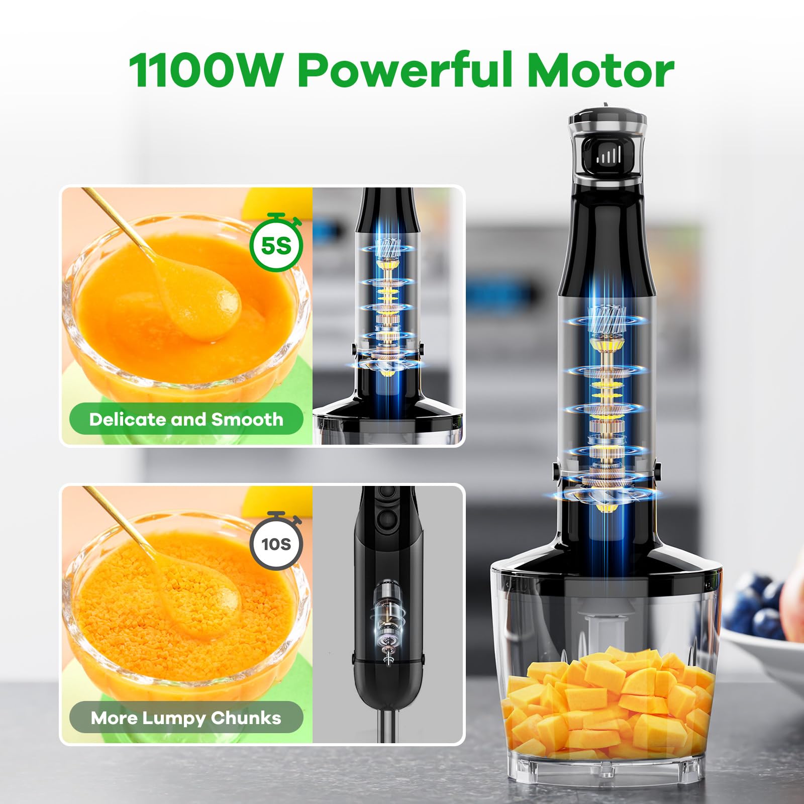 Turelar Immersion Blender Handheld Corded, 1100W 5 in 1 Hand Blen by turelar - Angle View 3