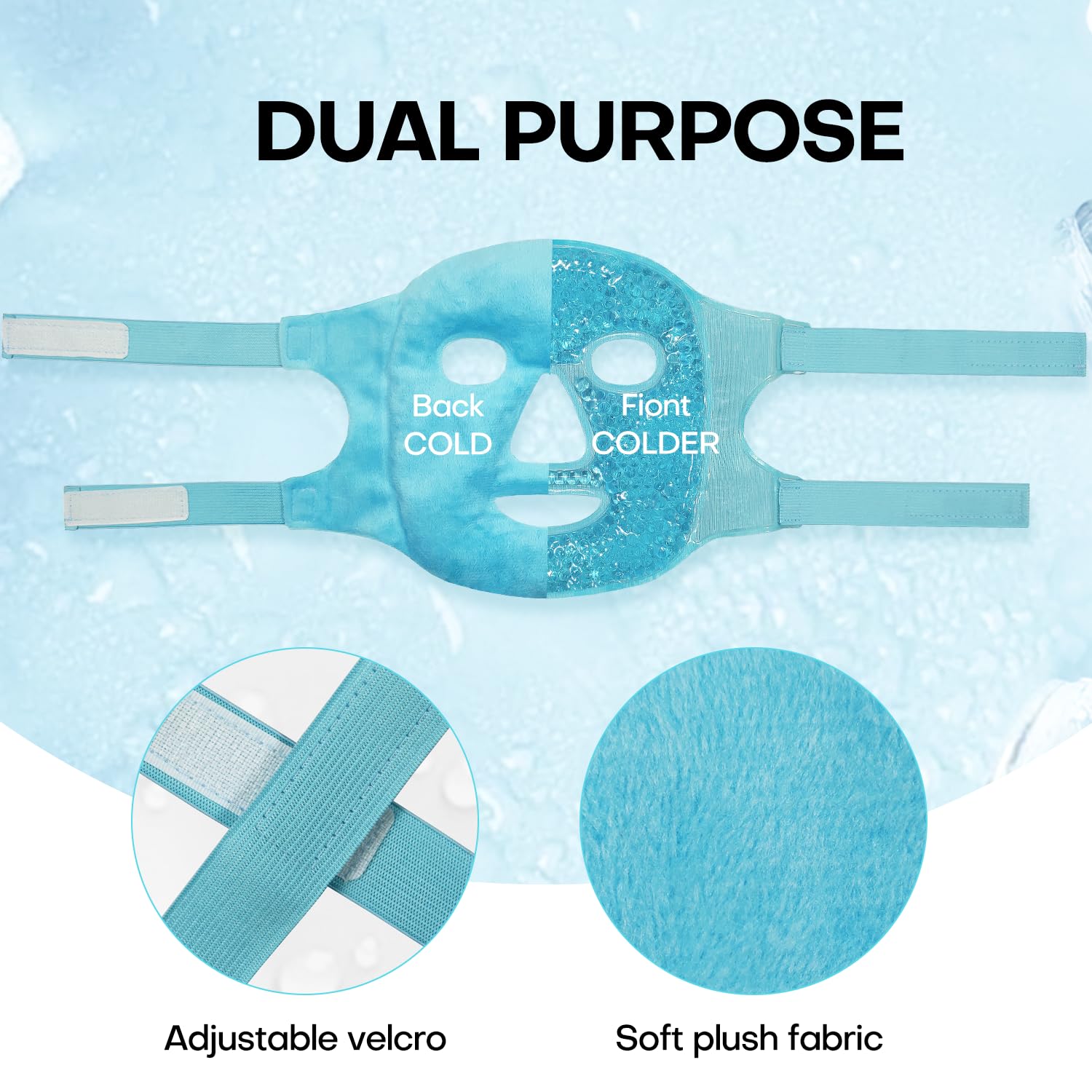 ZNÖCUETÖD Ice Face Mask for hot and cold therapy, blue therapeutic thermal compress for soothing facial relief.