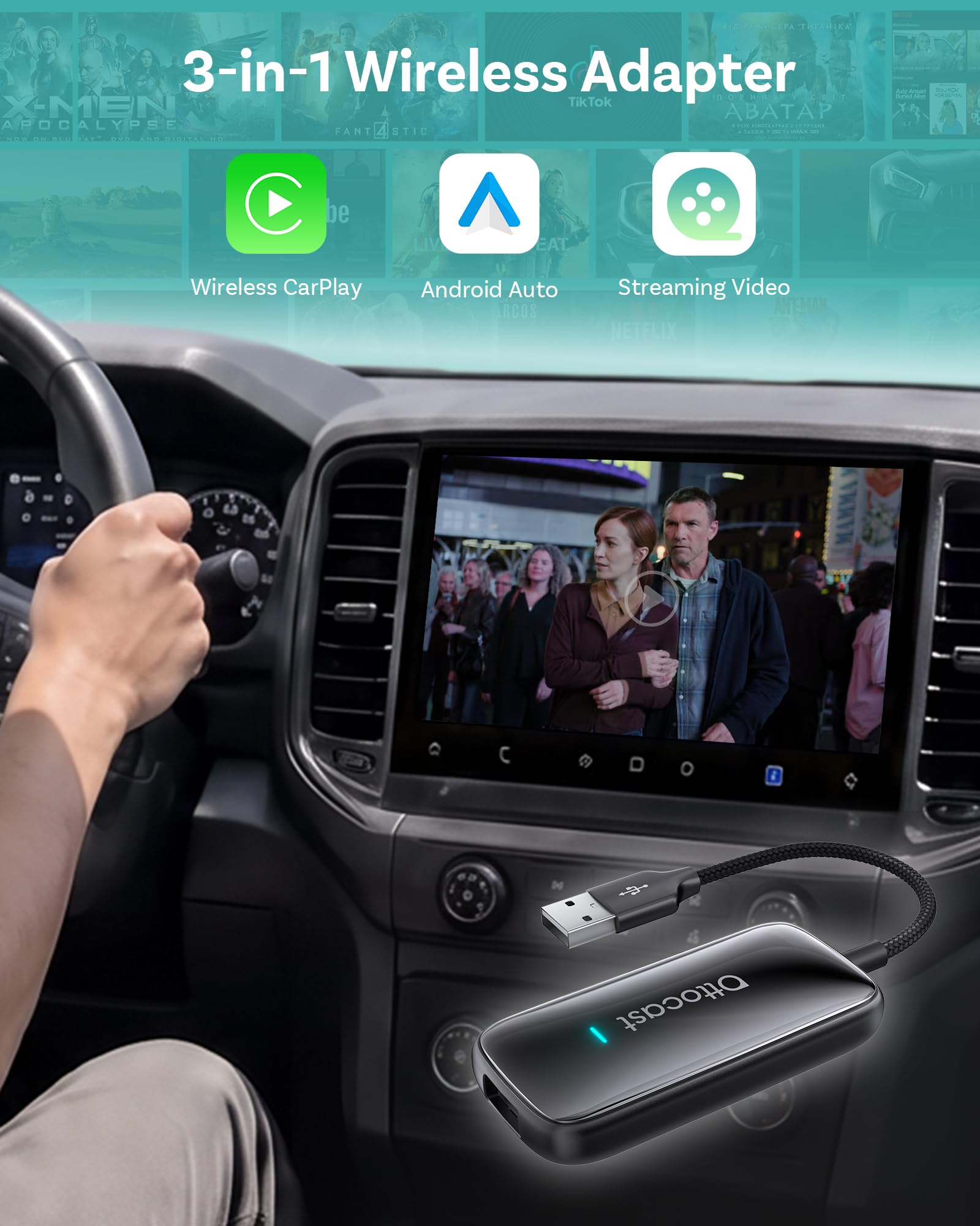 OTTOCAST Play2Video Ultra Wireless CarPlay Adapter AI Box 2026 by OTTOCAST - Angle View 3