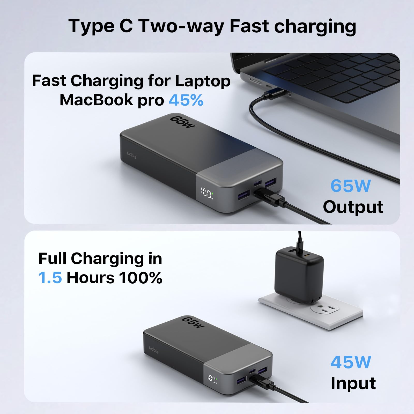 NOBIS 20000mAh Portable Charger 65W Power Bank Fast Charging - NOBIS Official Imagery - 7