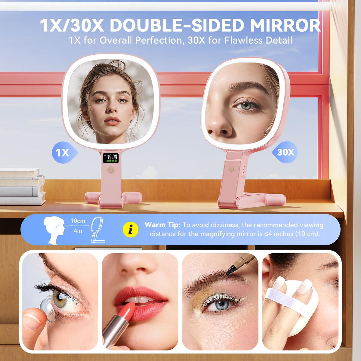 Auxmir 30X 1X Travel Makeup Mirror with Lights LED Display - Auxmir Official Imagery - 4