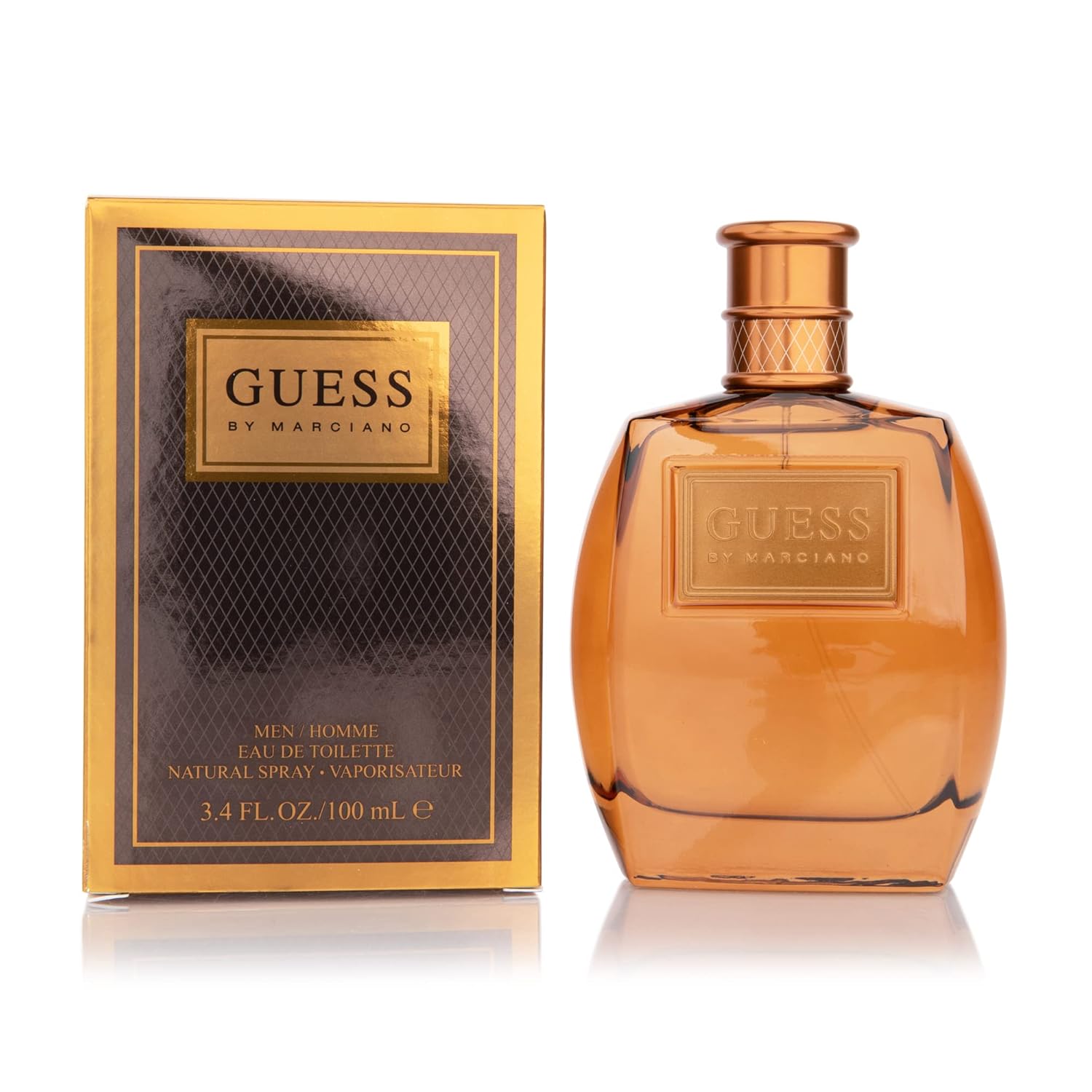 GUESS Marciano for Men Eau de Toilette cologne spray, 3.4 fl oz, with sleek packaging and masculine scent.
