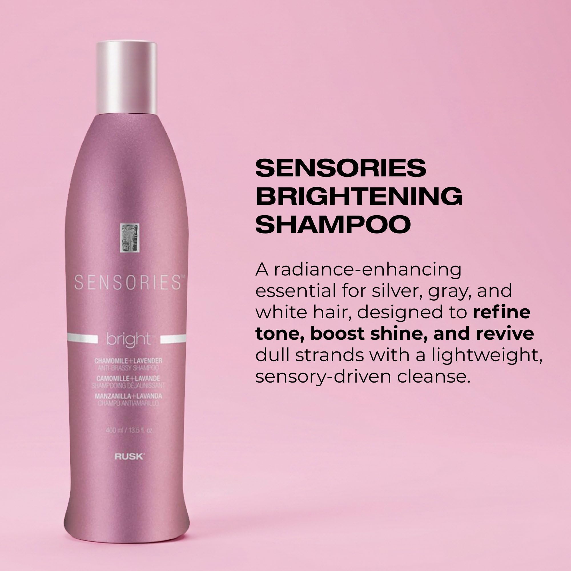 RUSK Sensories Bright Chamomile and Lavender Brightening Shampoo, Color-Enhancing Conditioner Improves Color and Tone for, Dull Silver, Gray or White Hair, 35 fl. oz