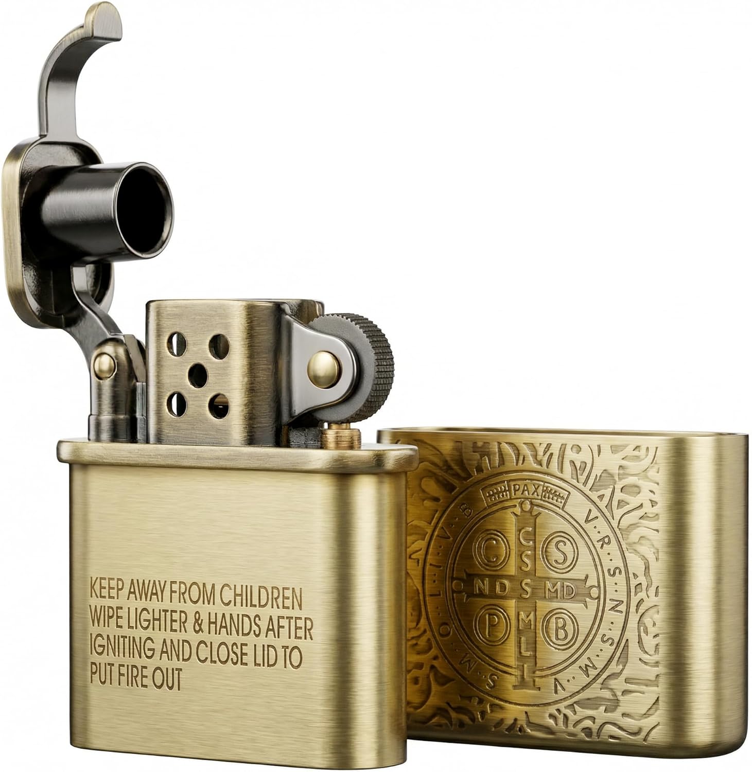 Vintage KUBOY brass kerosene lighter with antique style, solid construction and silicone sealing for reliable ignition.
