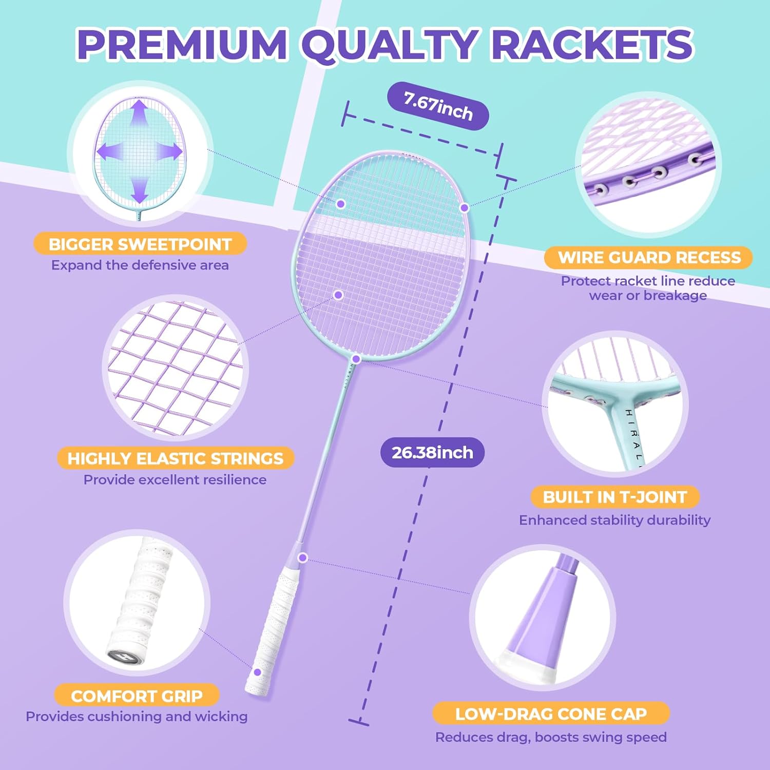 HIRALIY badminton racket set with 2 or 4 lightweight rackets, ideal for backyard play and casual badminton games.