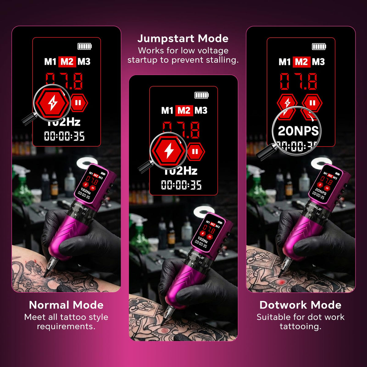 Wireless Tattoo Kit with 2pcs 2300mAh Batteries Adjustable - SANVALE Official Imagery - 7