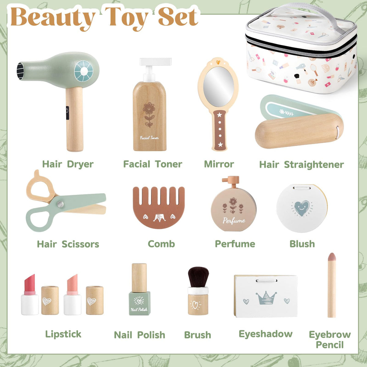 GAGAKU Wooden Makeup Toy Set for Toddlers 3 5 18 Piece - GAGAKU Official Imagery - 7