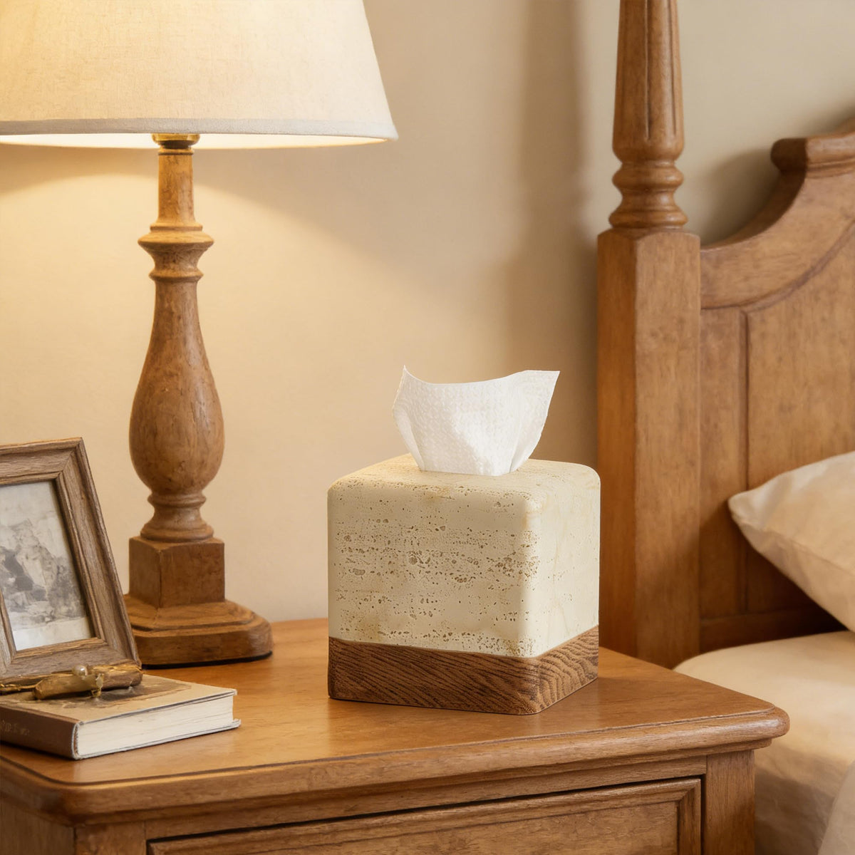 Natural Travertine Look Match Wooden Square Tissue Box Cover - Polytree Official Imagery - 5