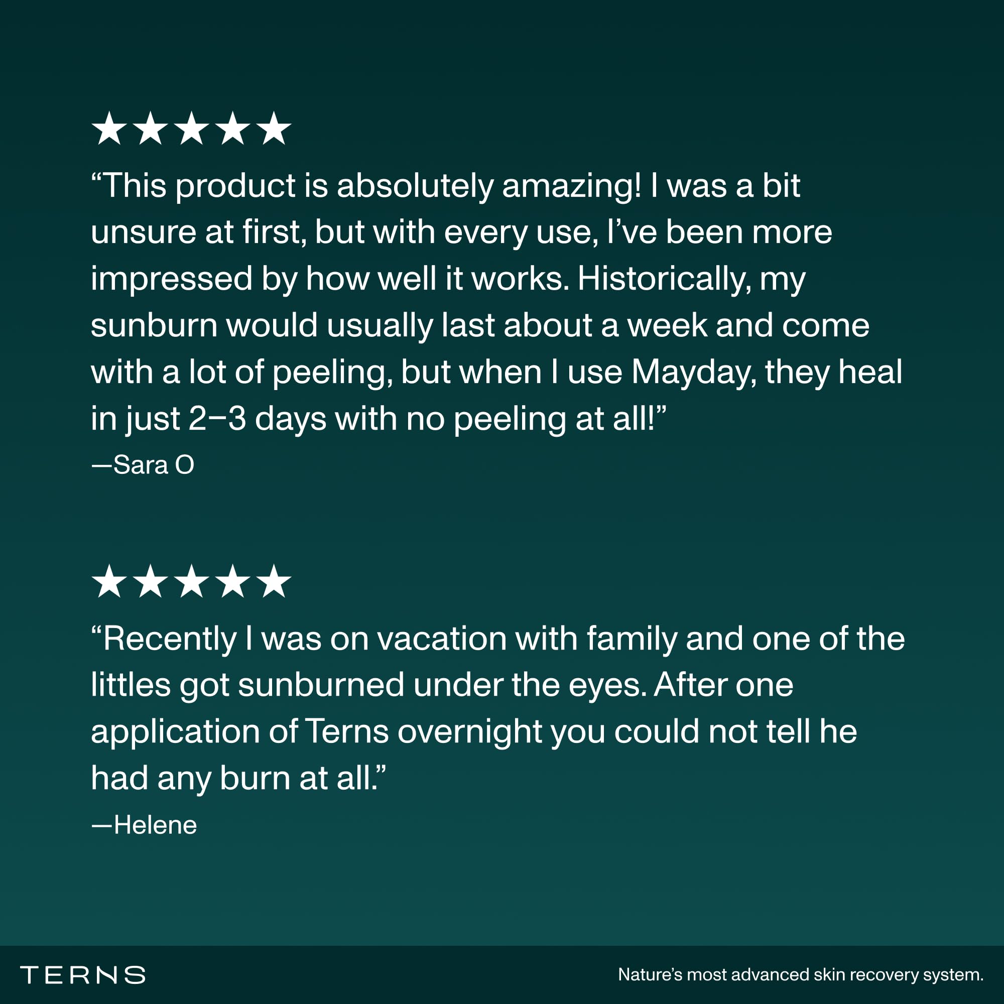 Terns Mayday After Sun Lotion in 2 oz bottle, moisturizing skin and relieving burn and peeling after sun exposure.