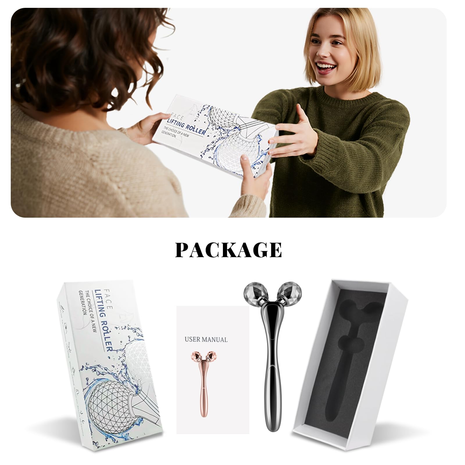 SZMDLX 3D Face Roller Dual Rotating Facial Body Massager