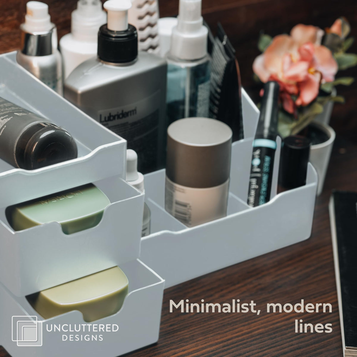 Makeup Organizer for Women White Dresser Top Organizer - Uncluttered Designs Official Imagery - 8