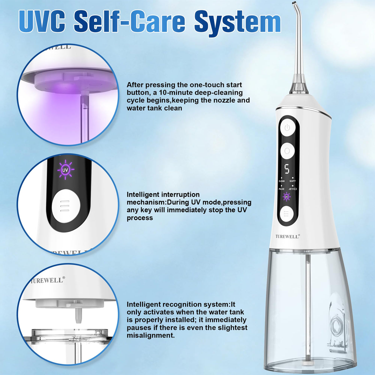 TUREWELL Water Flosser with UV Mode Portable Oral Irrigator - TUREWELL Official Imagery - 4
