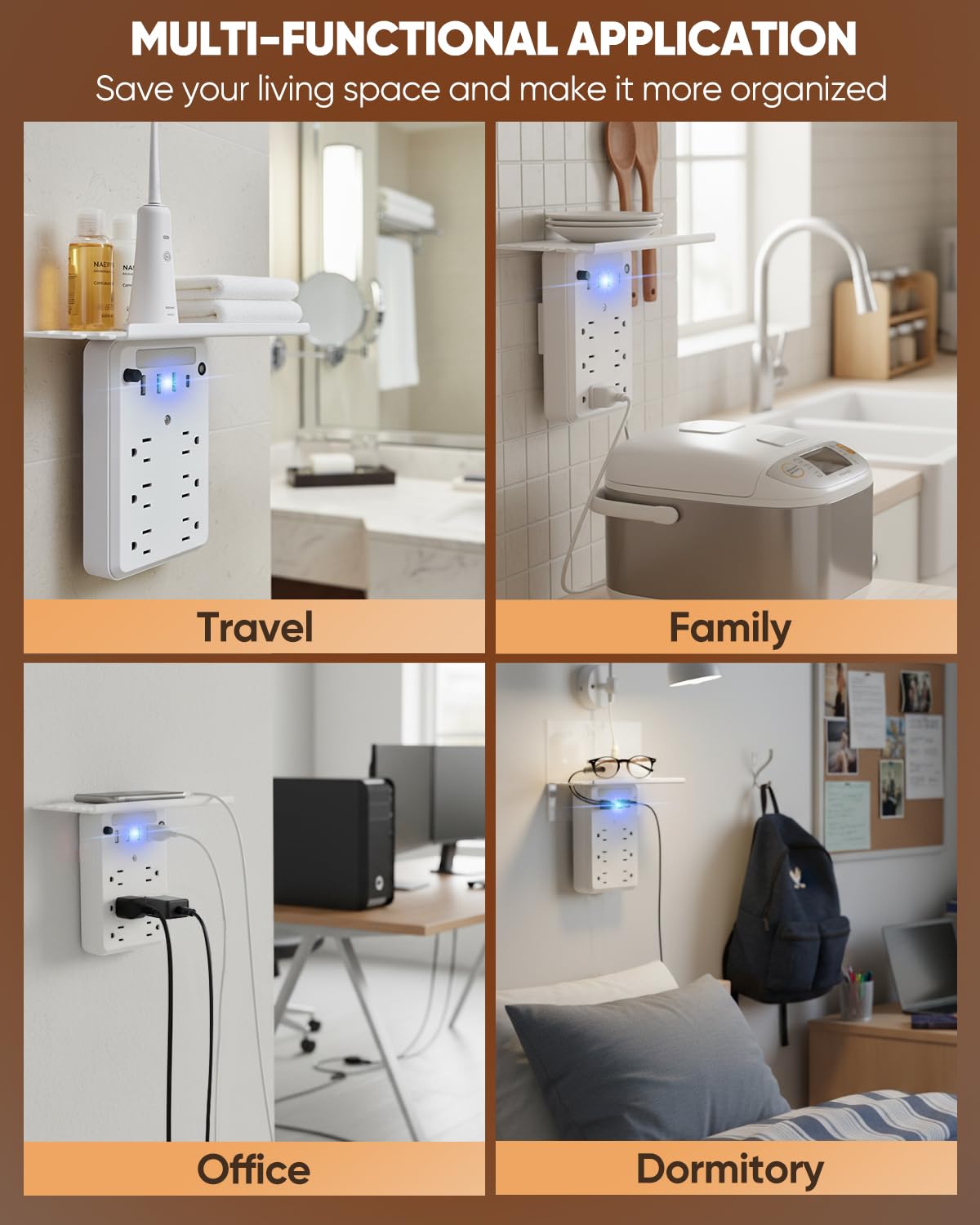 Saker Outlet Extender with Night Light 6 AC 4 USB Surge - Saker Official Imagery - 6