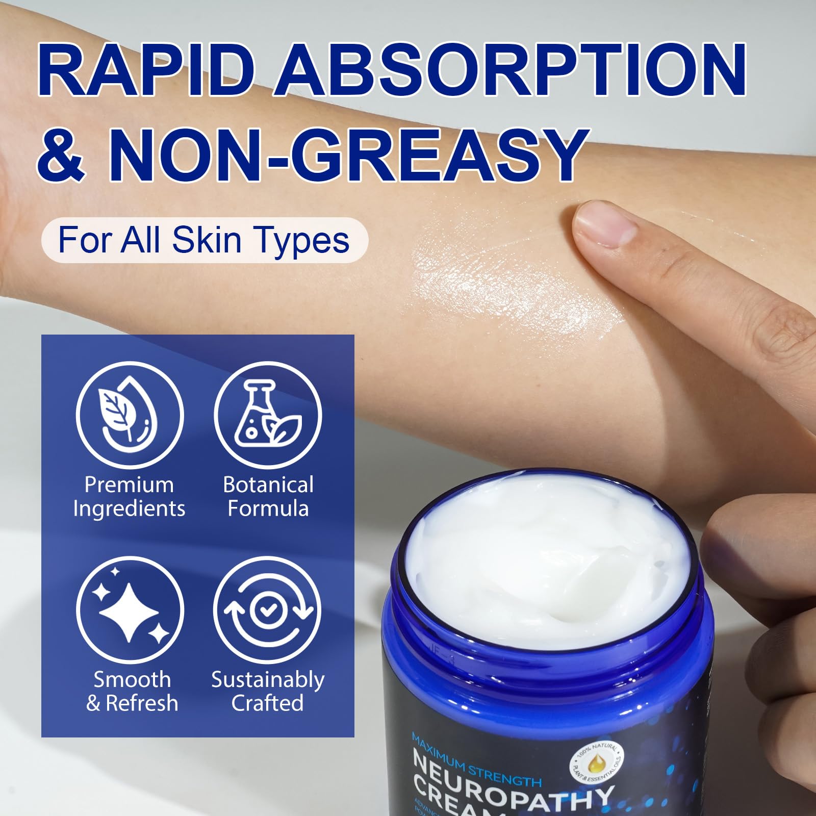 USBSREGARDS Neuropathy Cream Extra Strength Nerve Cream for Feet, Legs, Neck, Back, Hands, Body – Lightweight, Plant-Based Formula with Cooling Comfort, 4 oz 1Pack