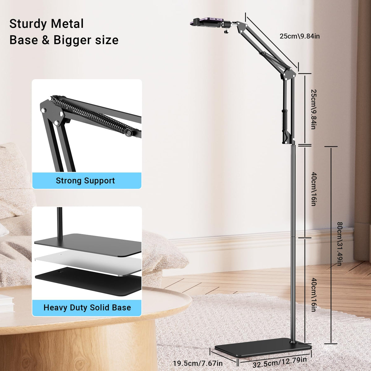 Floor Overhead Phone Mount with Dimmable Ring Light for - Mionondi Official Imagery - 5