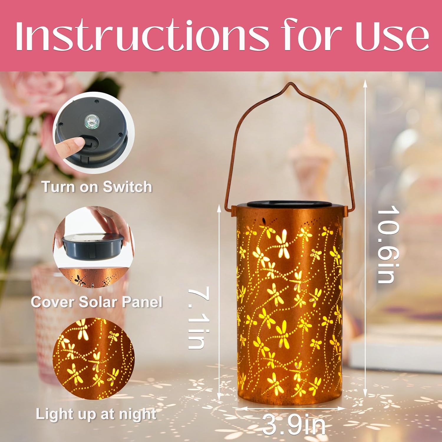 DIBIEECN outdoor solar lanterns with floral designs, perfect Mother’s Day or birthday gifts for mom and grandma.