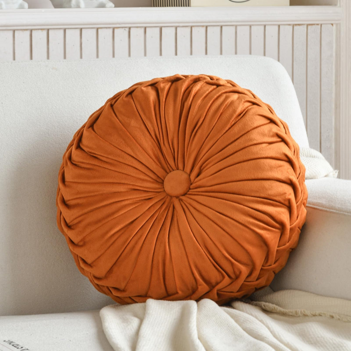 Teieas 2 Pcs Round Throw Pillows Decorative Velvet Pleated - Teieas Official Imagery - 8