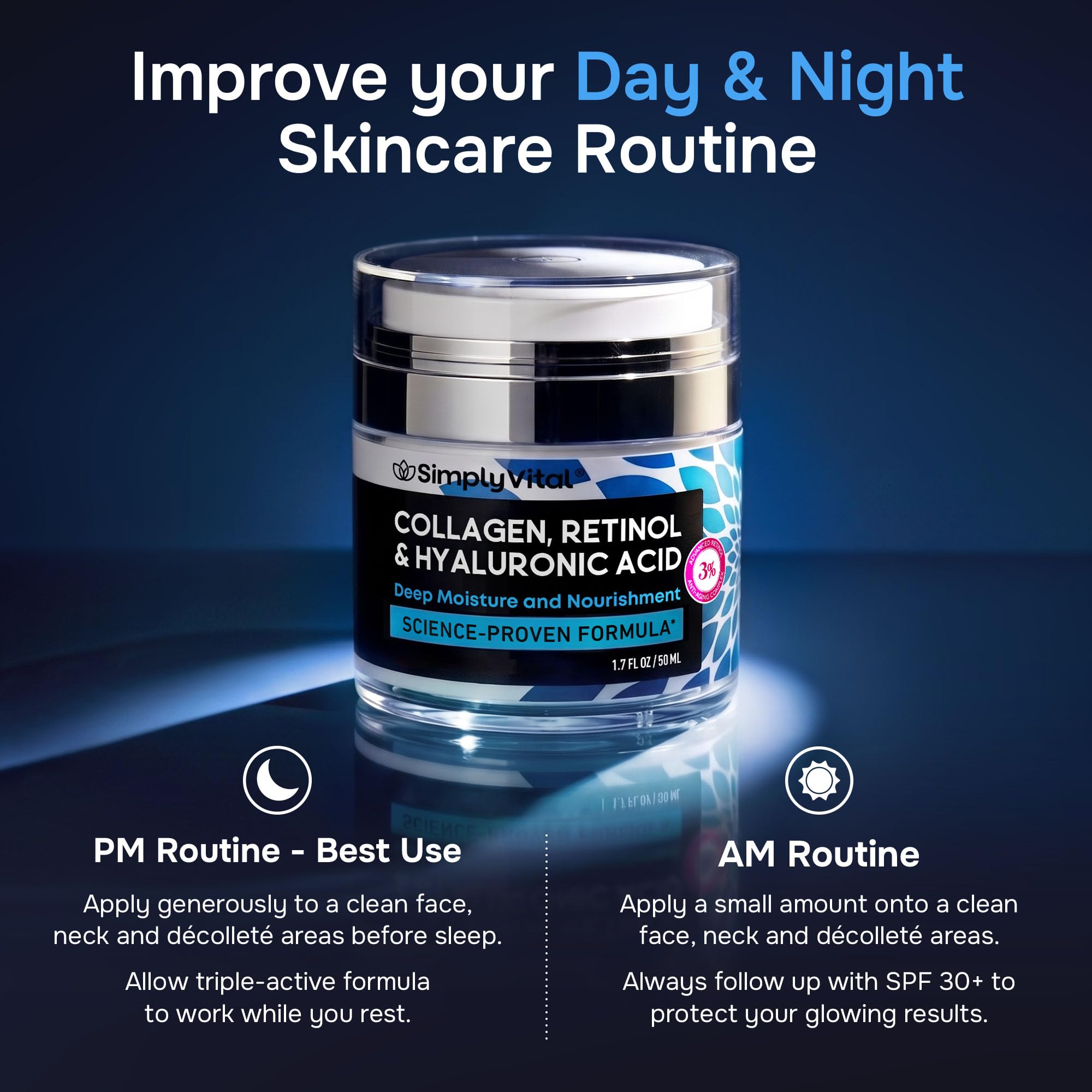 SimplyVital Face Moisturizer Retinol Collagen Hyaluronic - SimplyVital Official Product Imagery - 5