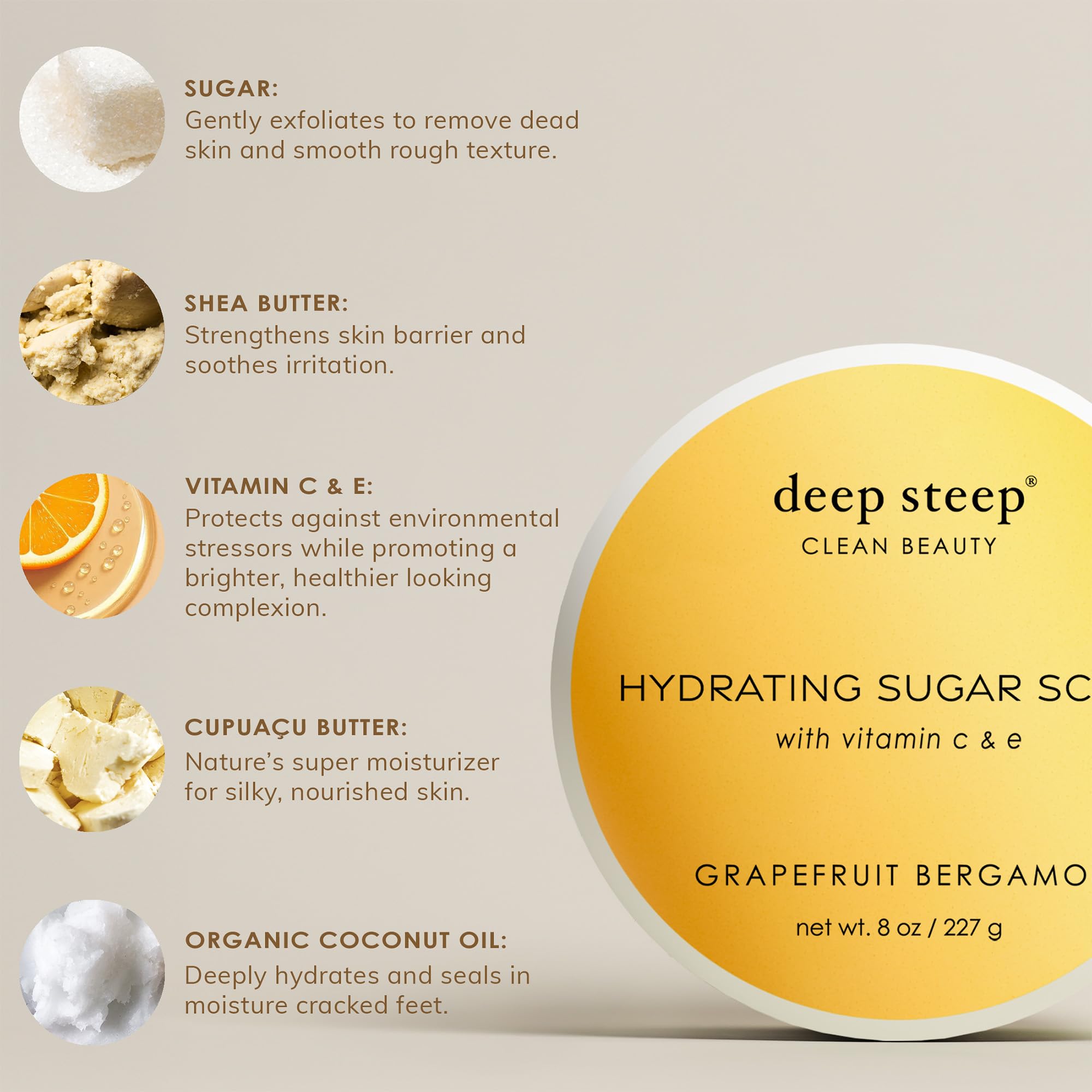 Deep Steep Sugar Scrub, Grapefruit Bergamot, 8 Ounce - Deep Steep Official Product View 8