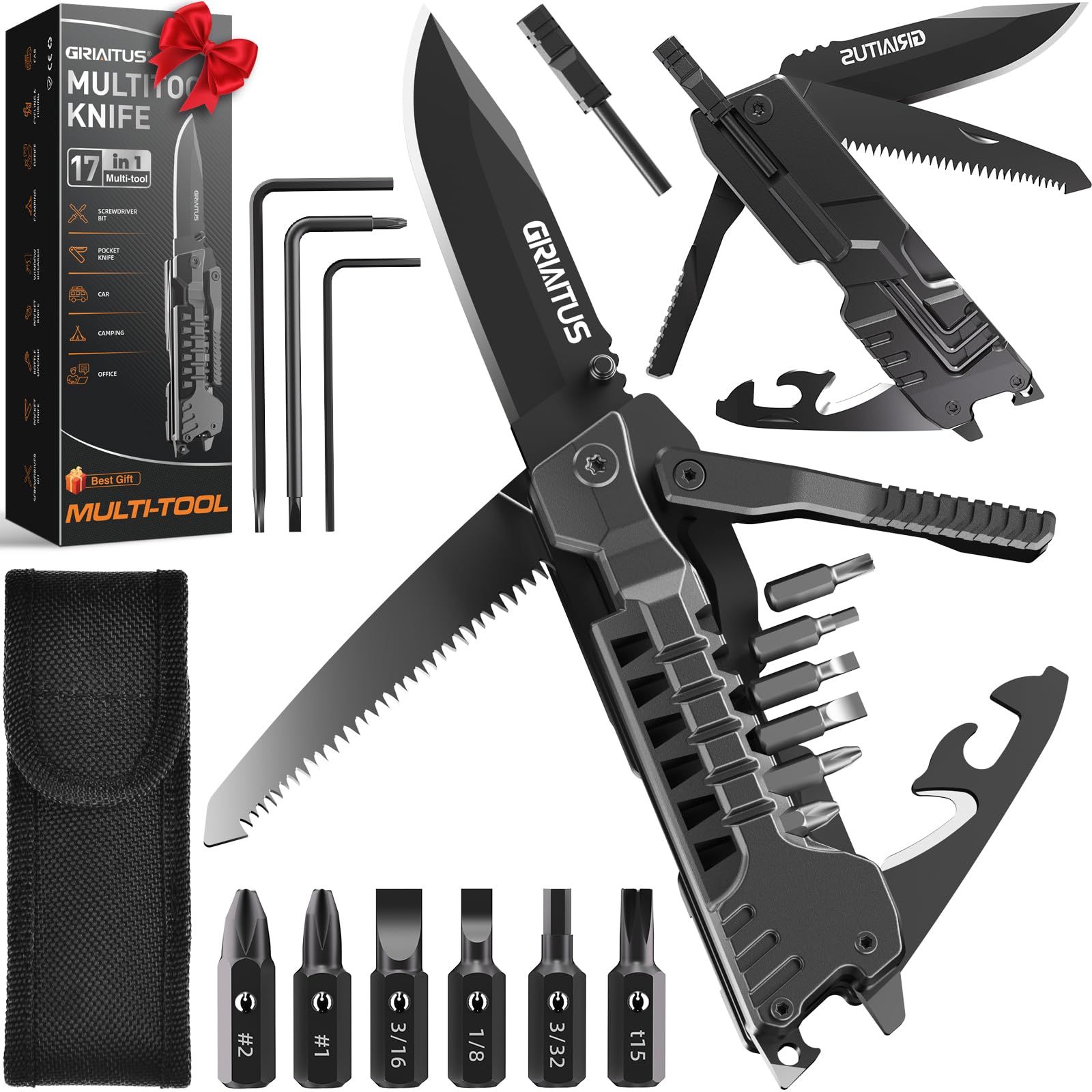 17 in 1 Multitool Knife Fire Starting Stick Bottle Opener Saw - Product Imagery