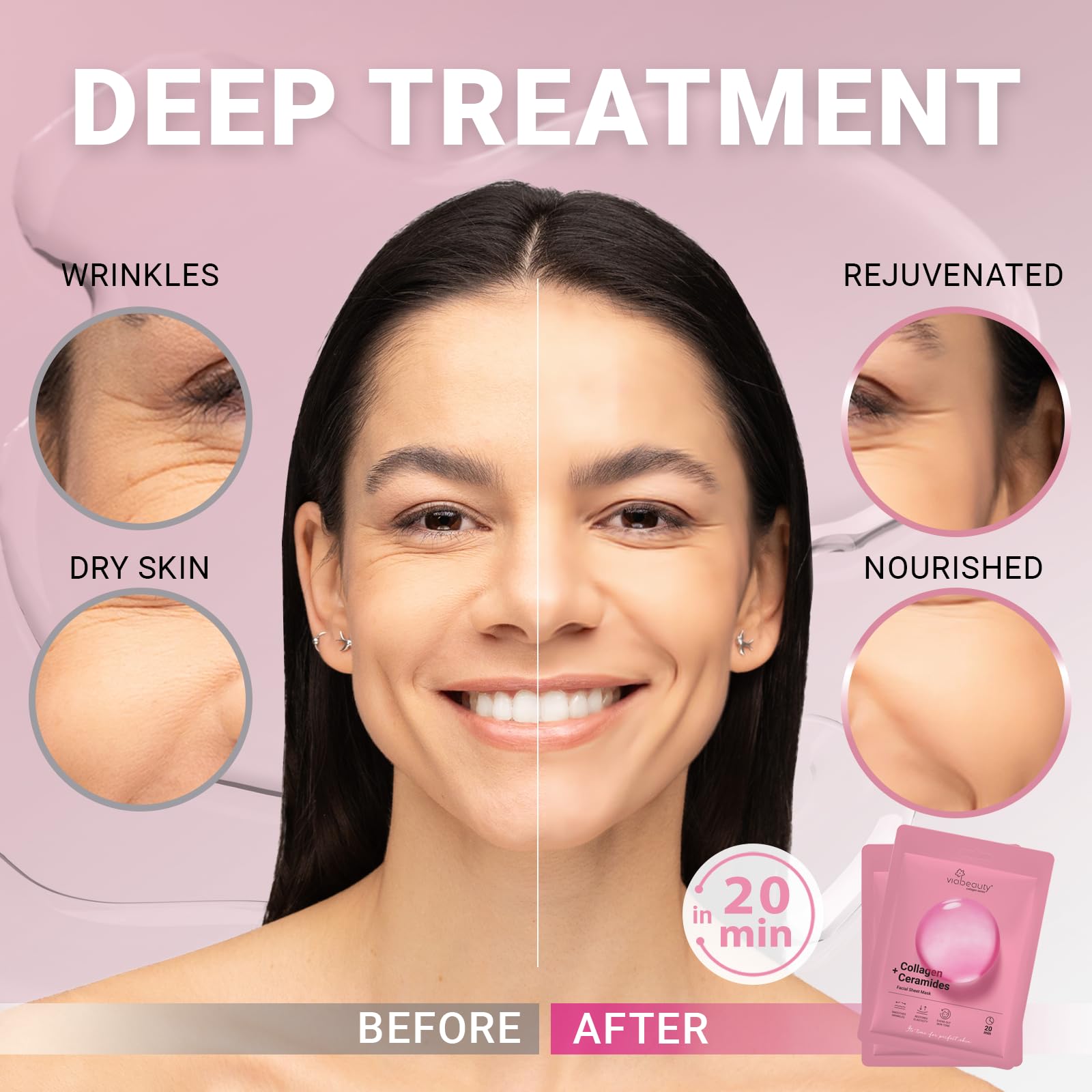 VIABEAUTY 24 Pack of Collagen Face Mask with Ceramides - VIABEAUTY