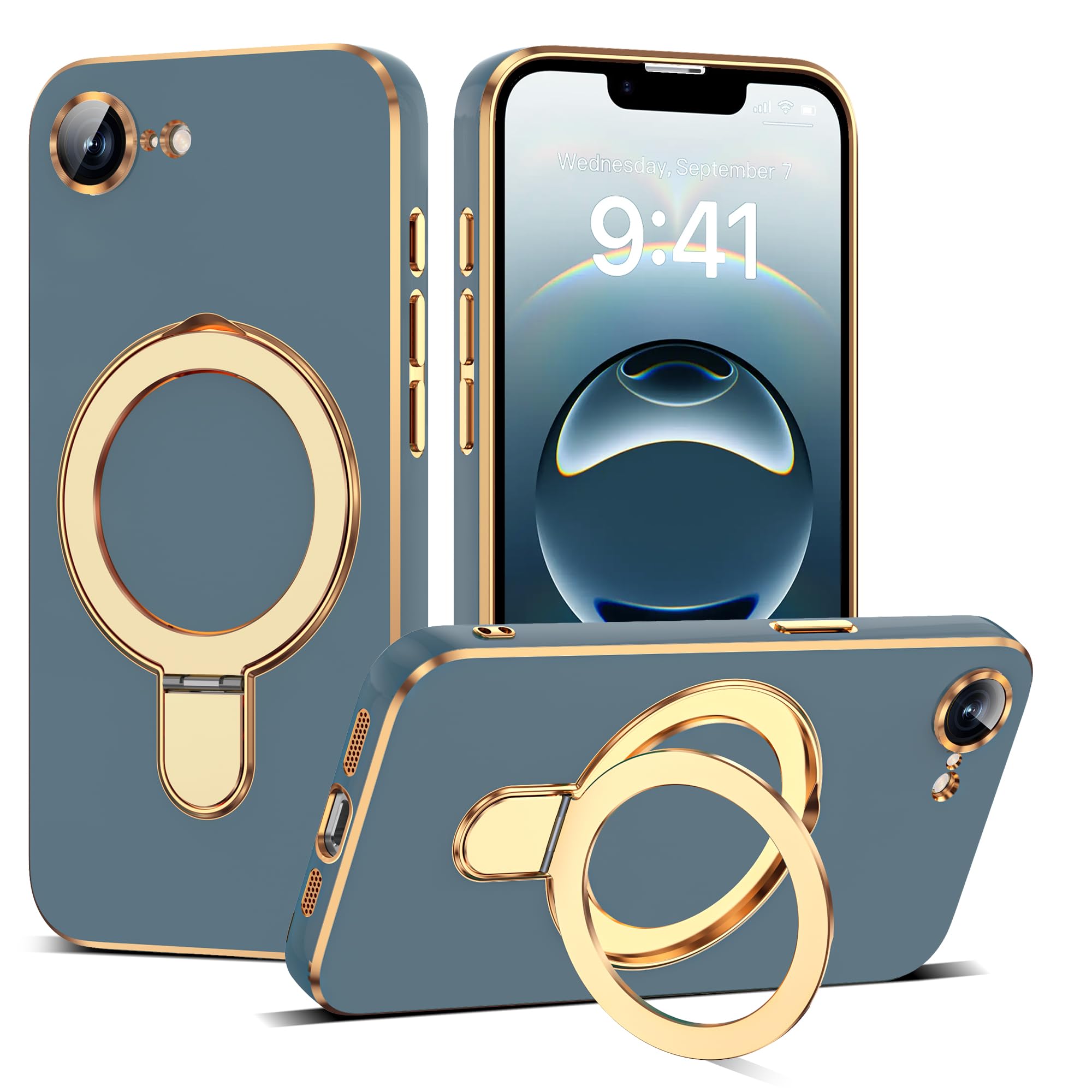 Plating Phone Case for iPhone 17E 16E with Stand 6 1 Grey - ETPESOK Official Imagery - 1