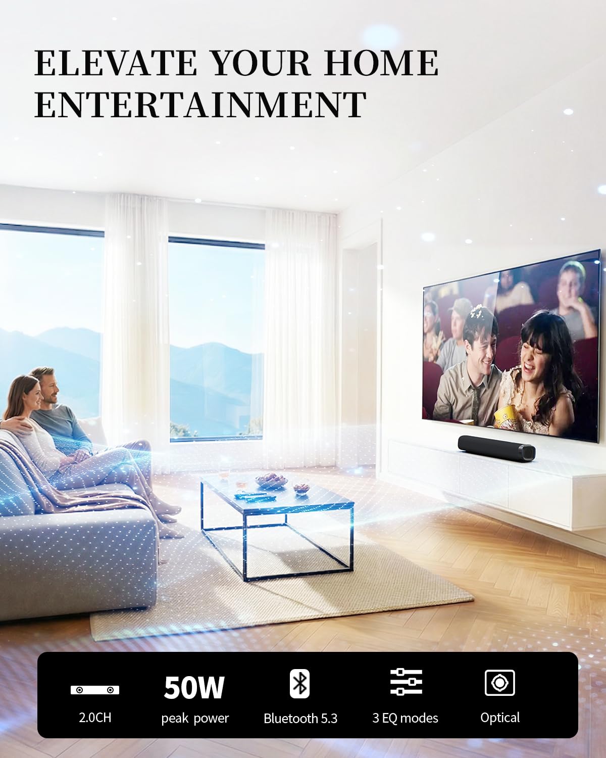 Jierben Sound Bar – 50W, Sound Bar for Smart TV, Sound Bar with B by Jierben - Angle View 2