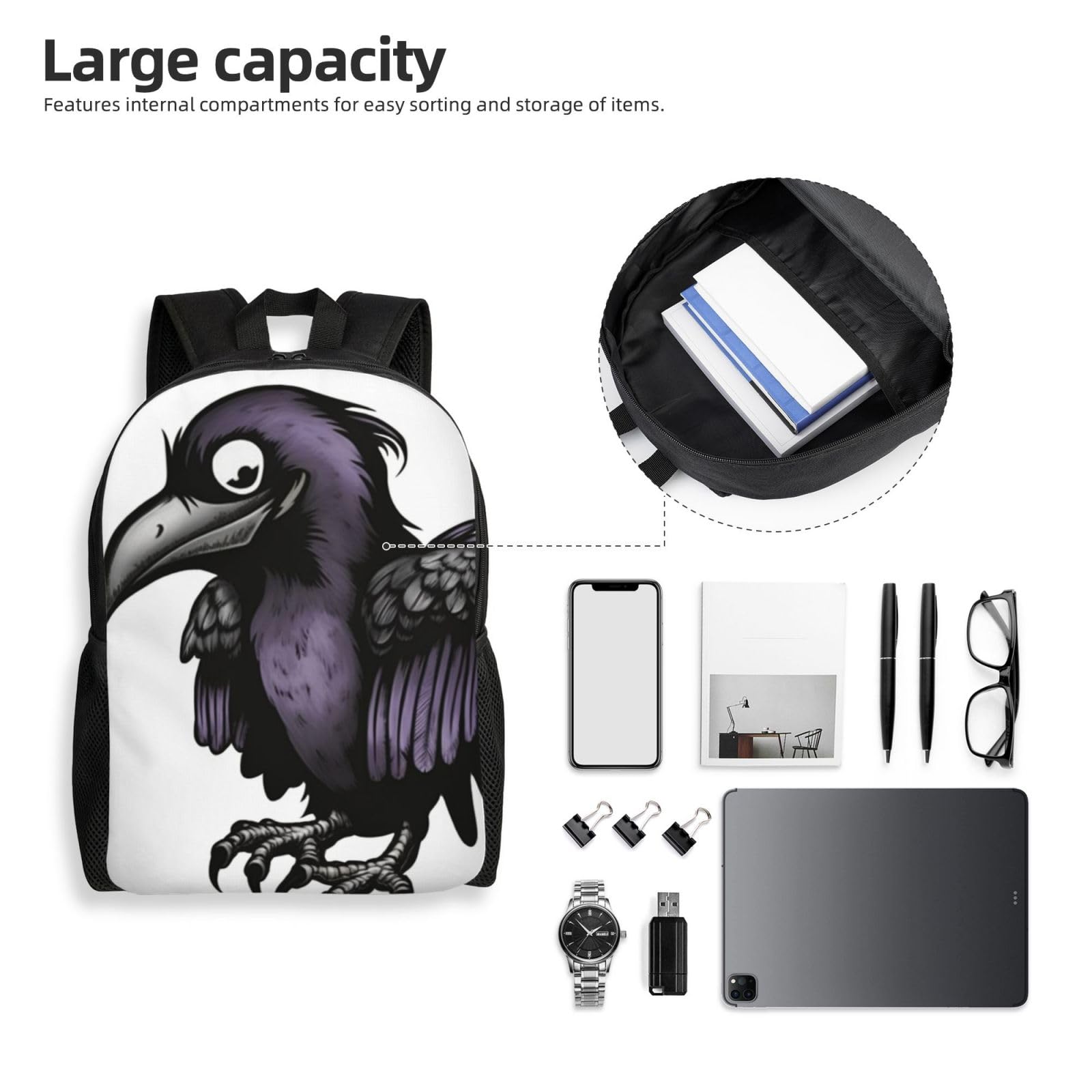 Ravens Cute Backpack Waterproof Lightweight Casual Backpack One Size Daypack Travel Laptop Bag For Men Women