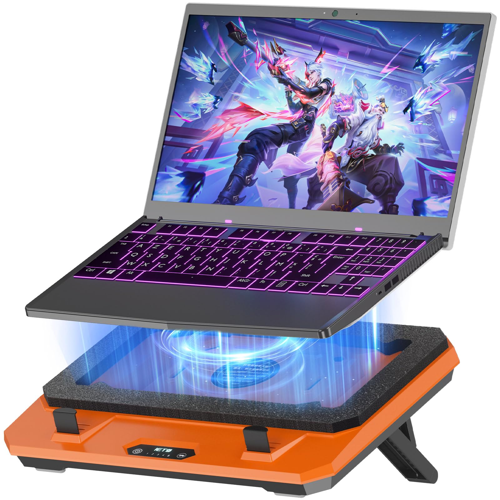 IETS GT300 Upgraded Laptop Cooling Pad with Adjustable Stand, Turbo Boosted Cooler for Rapid Cooling 10-17inch Gaming Laptop, Flexible Sealing Ring，Featuring Air Filtration and USB Hub