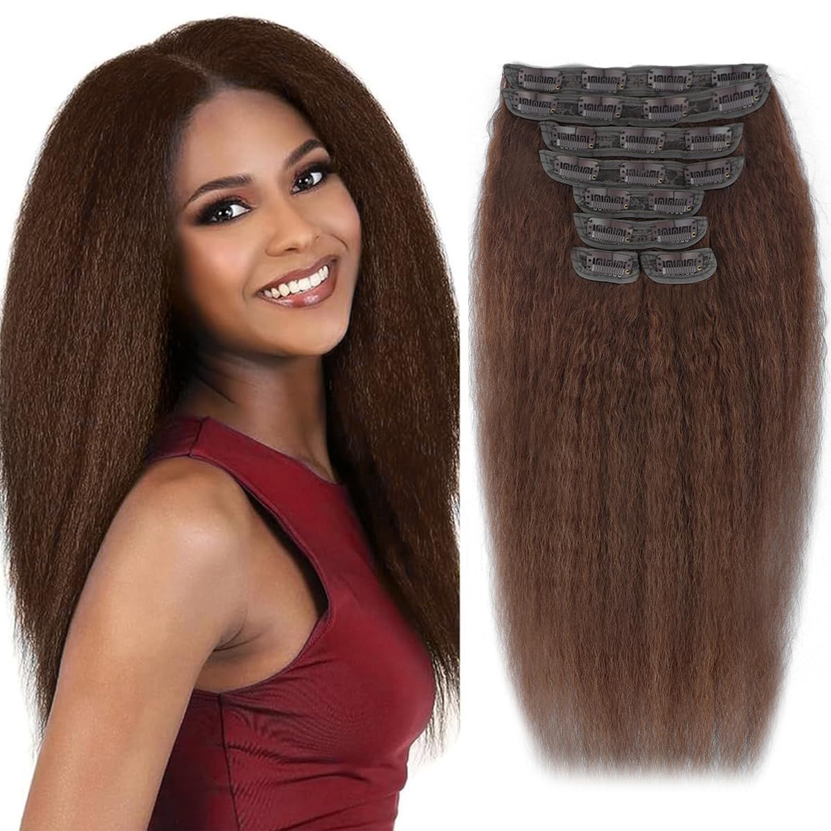Aqifai Kinky Straight Clip-In Hair Extensions – Human Hair, 16"!!