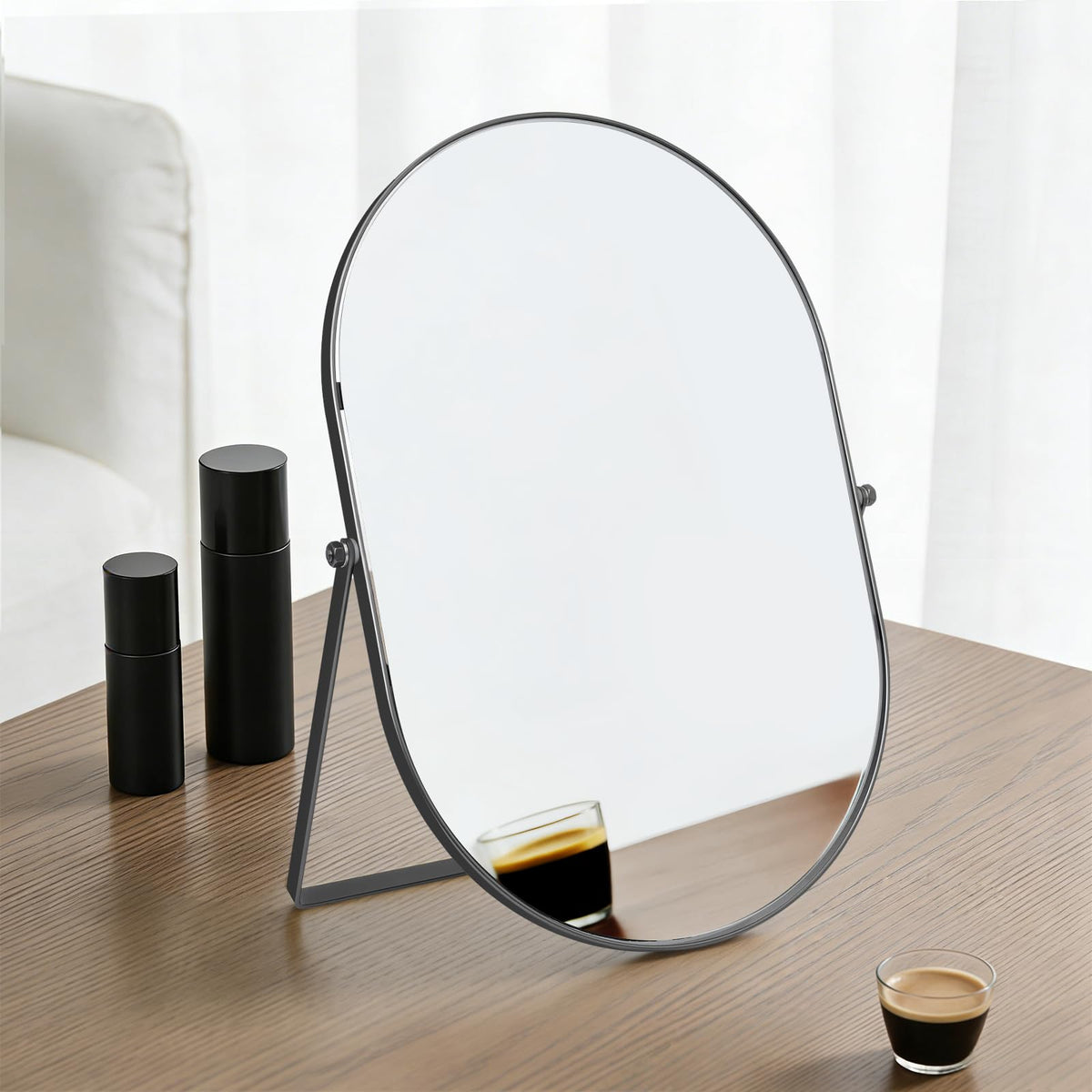 Vanity Desk Table Mirror with Stand and Metal Frame 8 x 12 - QEEYON Official Imagery - 3