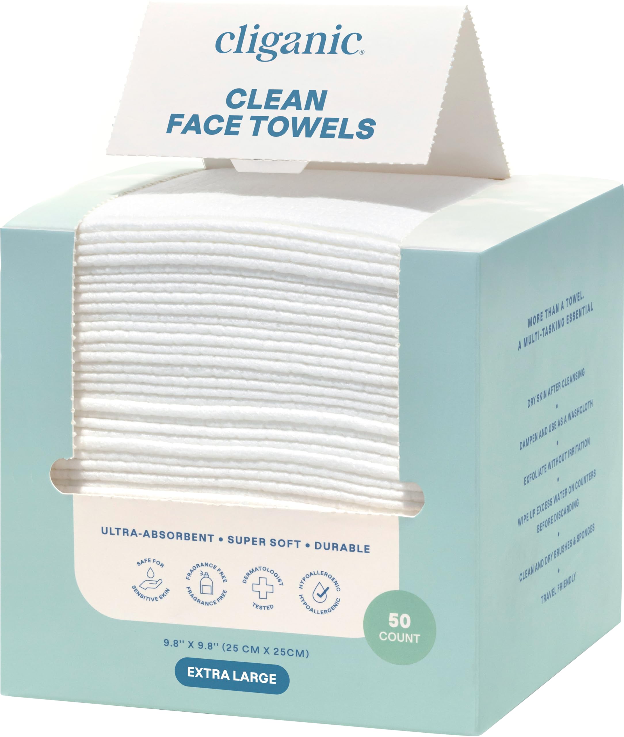 Cliganic Face Towels XL, Disposable Makeup Remover, Soft Dry Wipes, 50 - View 2