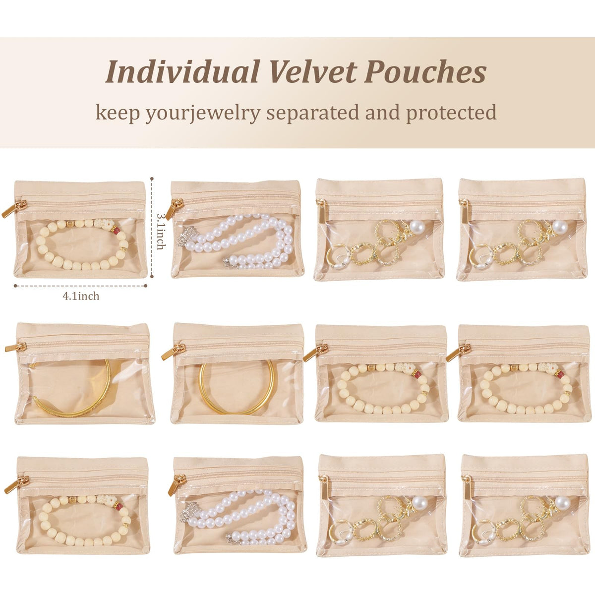Travel Jewelry Case with 12 Velvet Zipped Pouches Bags - Yaliang Official Imagery - 5