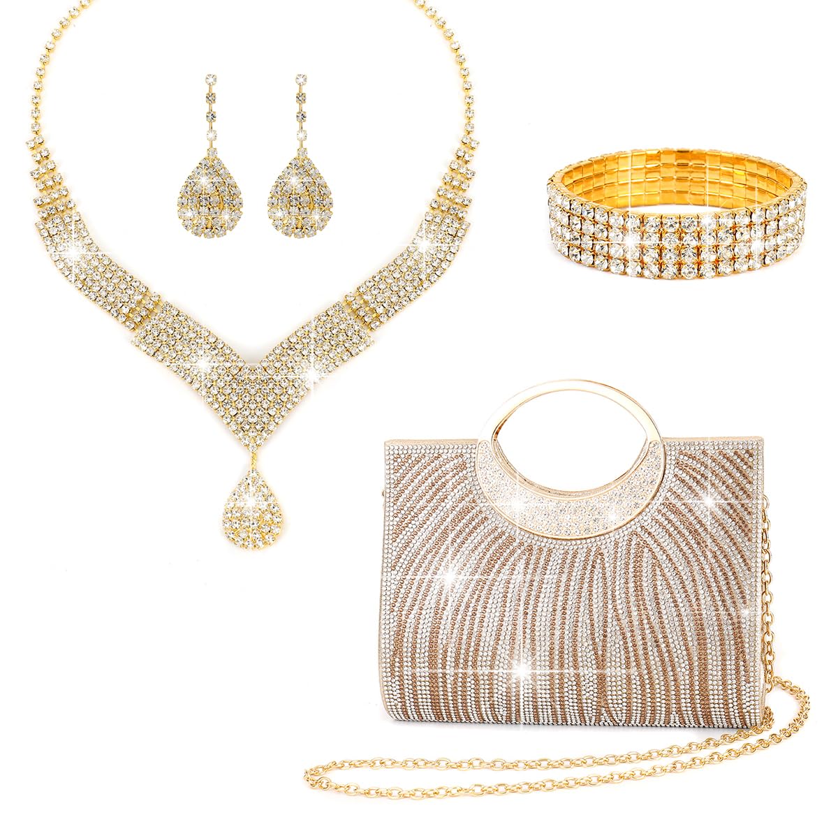 4pcs Ladies wallet Luxury Crystal Rhinestone Jewelry Set - NIAN@WU Official Imagery - 2