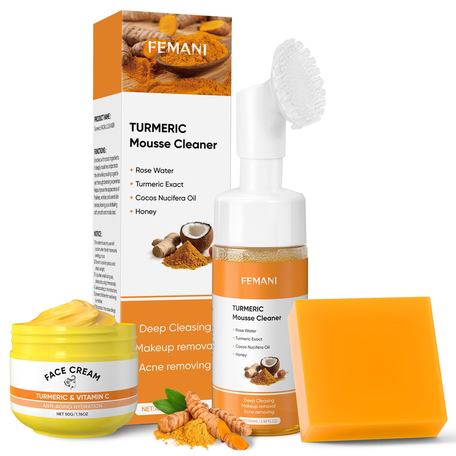 Turmeric Skin Care Set: Turmeric Soap Bar Turmeric Face Wash and - Product Imagery