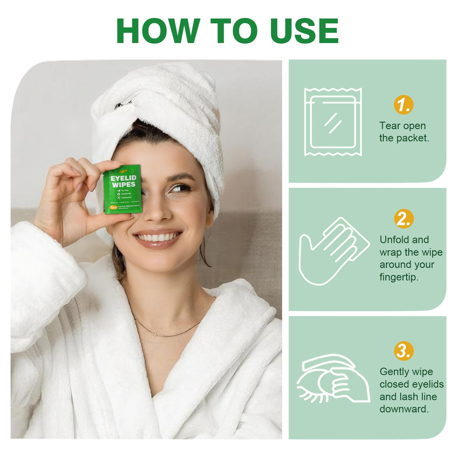 60PCS Tea Tree Oil Eyelid Wipes Individually Wrapped Eye Lid - Zeefpod Official Product Imagery - 5