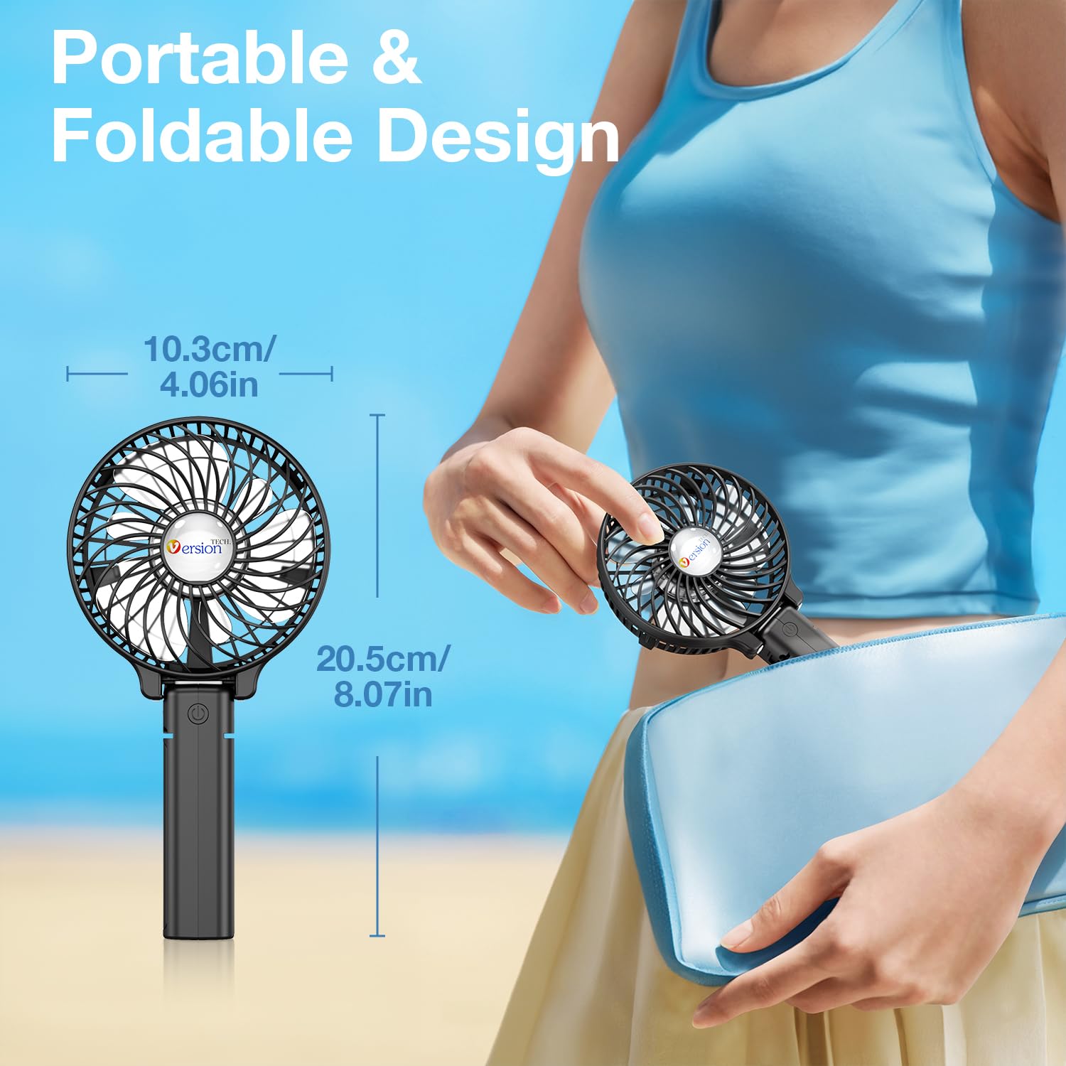 VersionTECH. Portable Handheld Fan, Powerful+Durable+180° Foldabl by VersionTECH. - Angle View 2