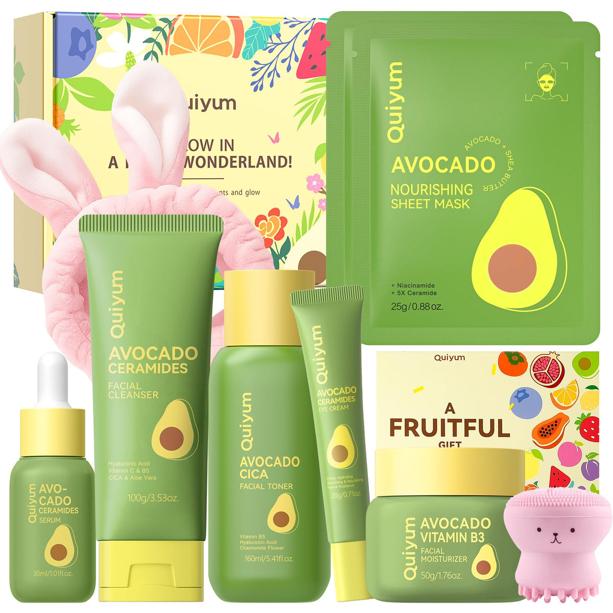 Avocado CICA Skin Care Set Beauty Routine for Women Teen - QUIYUM Official Imagery - 2