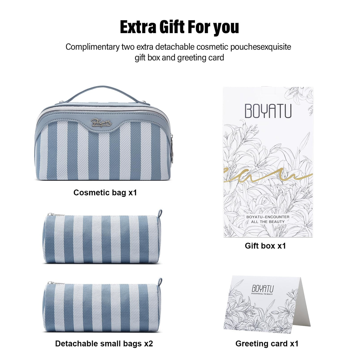 BOYATU Travel Makeup Bag for Women 3 Pcs Set Striped Make up - BOYATU Official Imagery - 8