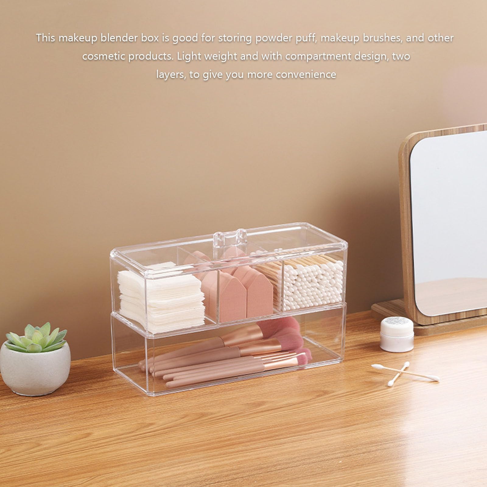 MAGICLULU 2-layer acrylic makeup puff and sponge organizer caddy with compartments for brushes and beauty tools.