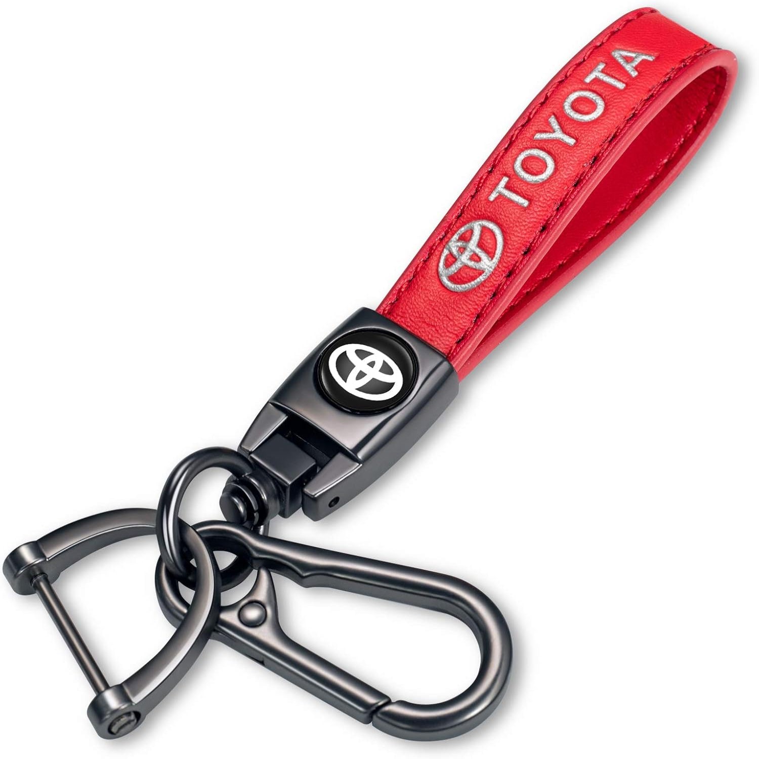 TACOMA genuine leather car keychain in black with metal key ring, stylish accessory for men and women.