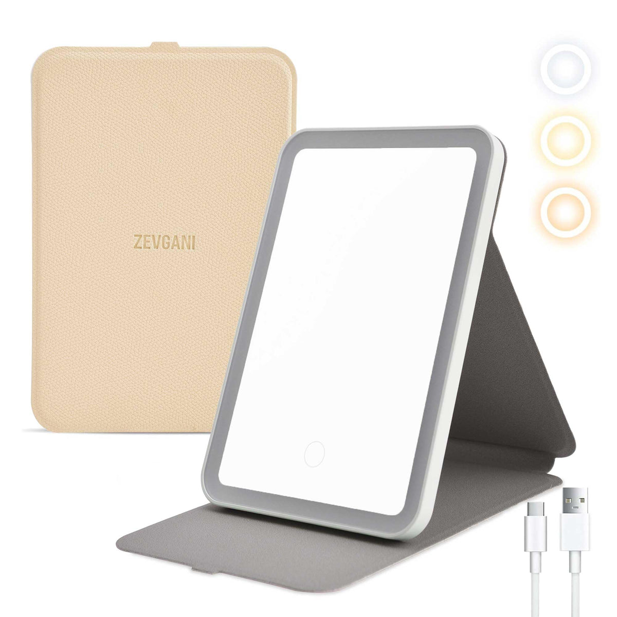 ZEVGANI Travel Lighted Makeup Mirror 3 Color Dimmable LED - ZEVGANI Official Imagery - 2