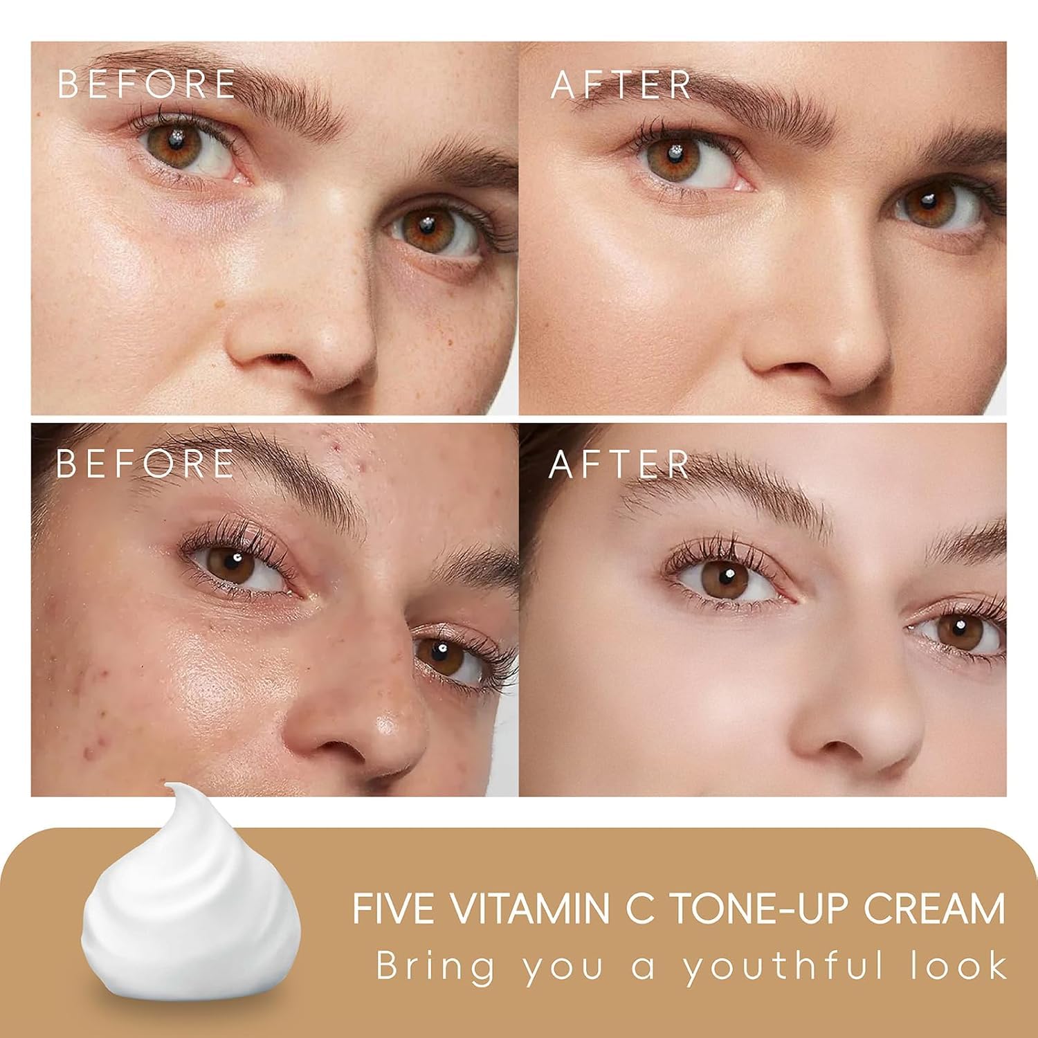 Five Vitamin C Tone-Up Cream, NEW Lightweight Long Lasting - PYDINU
