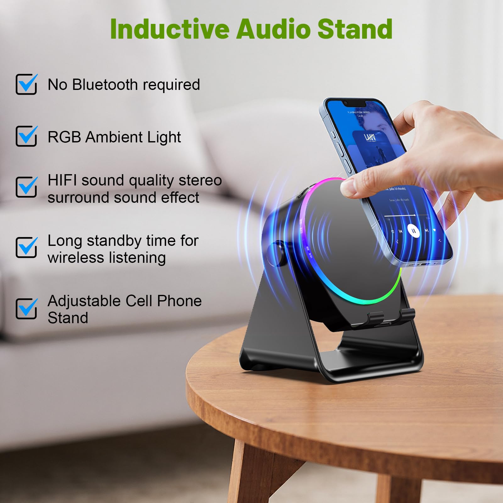 Dohelly Wireless Induction Speaker, Phone Stand with Bluetooth Sp by Dohelly - Angle View 3