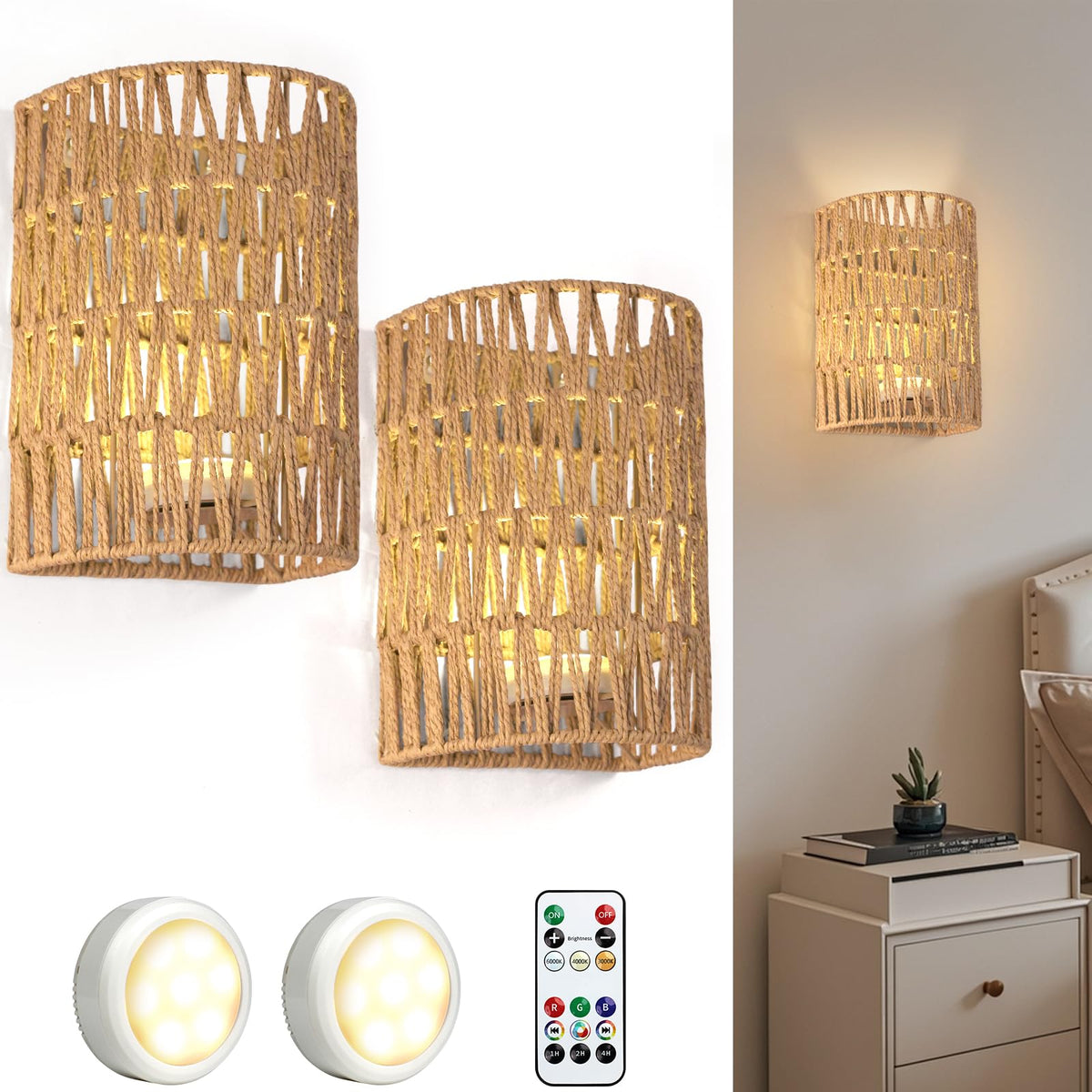 Boho Wall Decor Battery Operated Wall Sconce Set of 2 18 RGB - FINCMY Official Imagery - 1