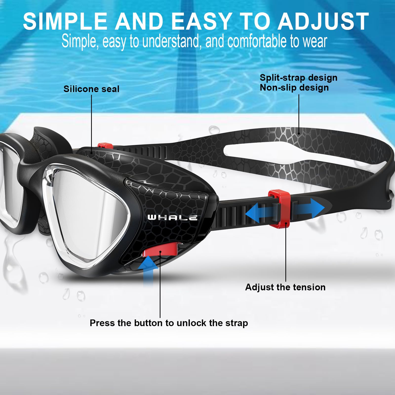 Whale Swim Goggles Polarized Anti-Fog Lenses, Unisex | 100% UV Pr - Whale Official Product View 9