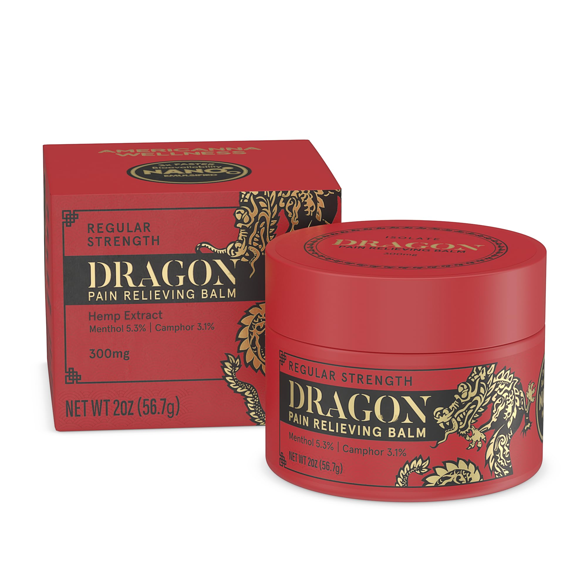 Americanna Wellness Dragon Balm 2oz in a red jar, a skin moisturizer with herbal ingredients for soothing and nourishing skin.