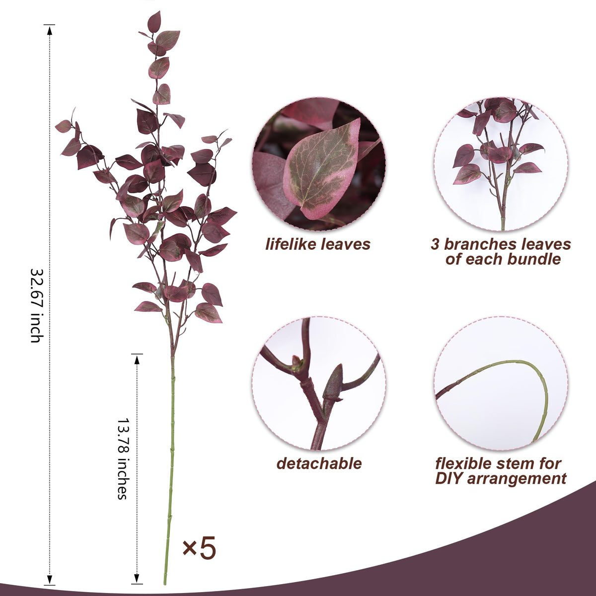 5PCS Artificial Fall Eucalyptus Leaves Stem Plants 32 7 inch - HyeFlora Official Imagery - 4